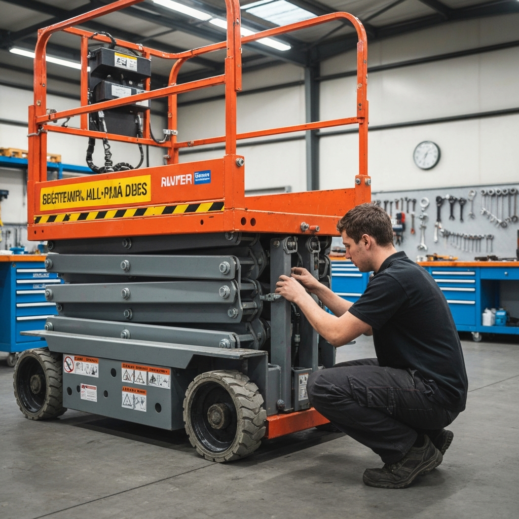 technician checking scissor lift