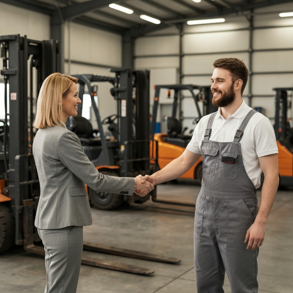 Owner and technician handshake