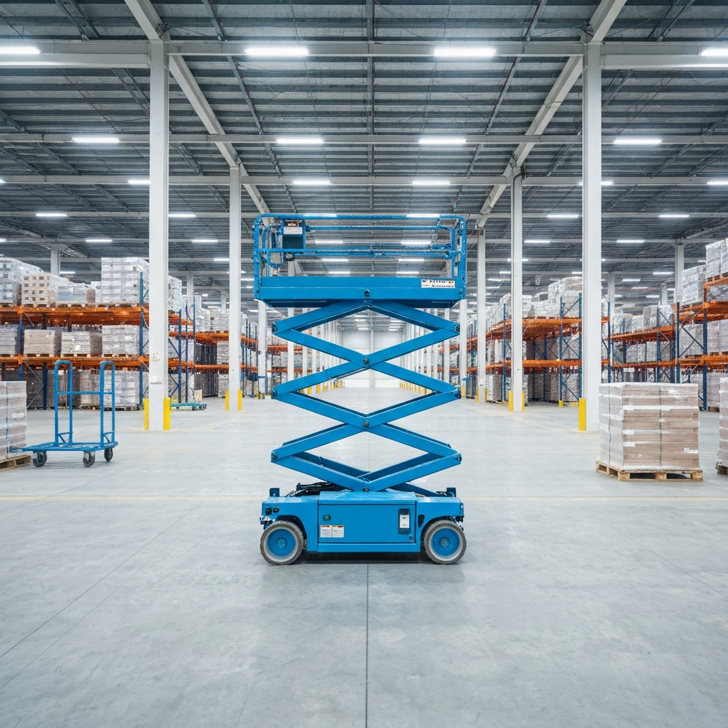 scissor lift in warehouse