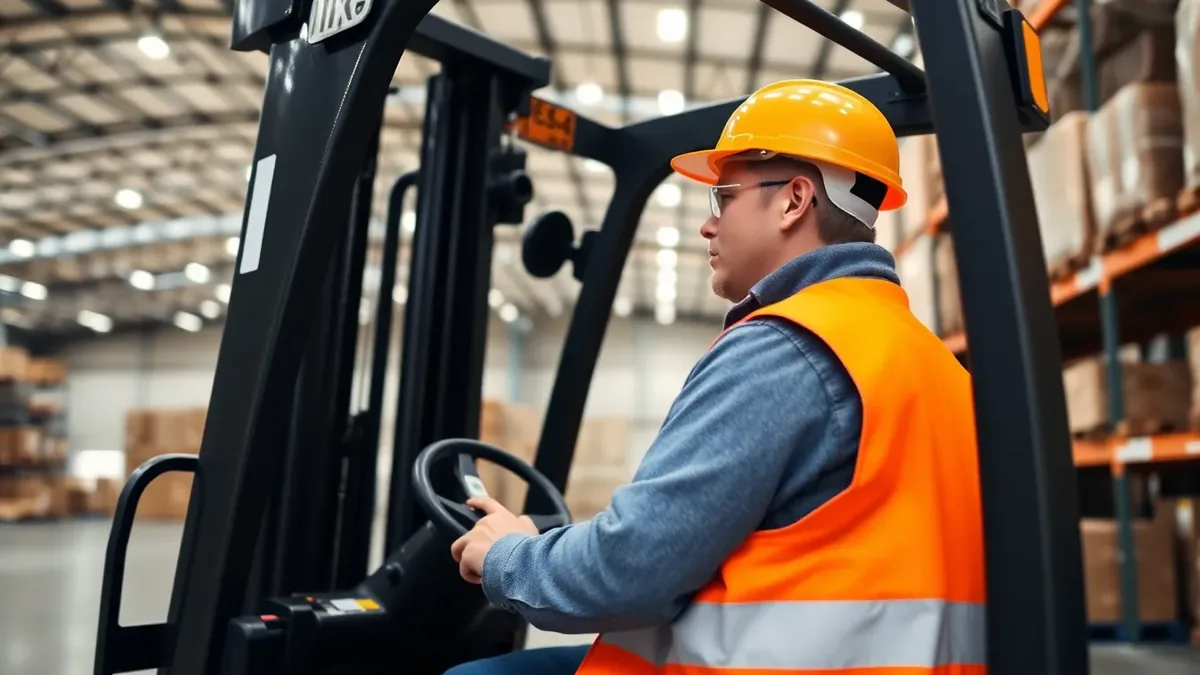 Operator running a forklift in a warehouse — Upright Forklift, Houston TX