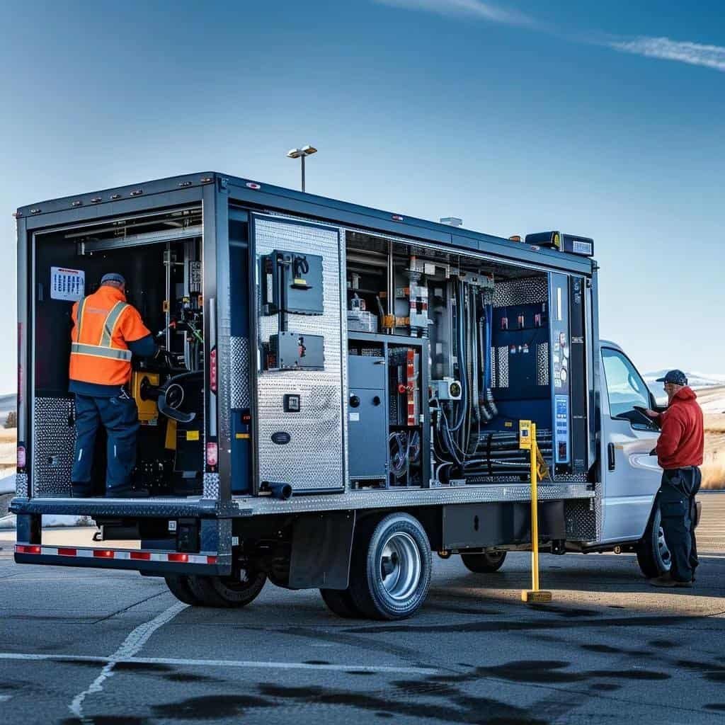 Mobile service truck for forklift repairs at a job site