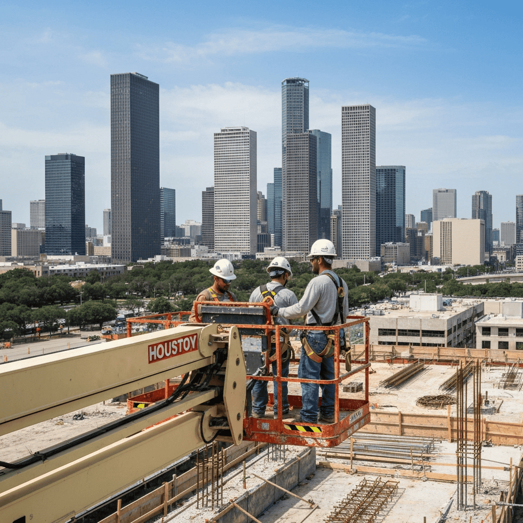 Boom lift on Houston job site