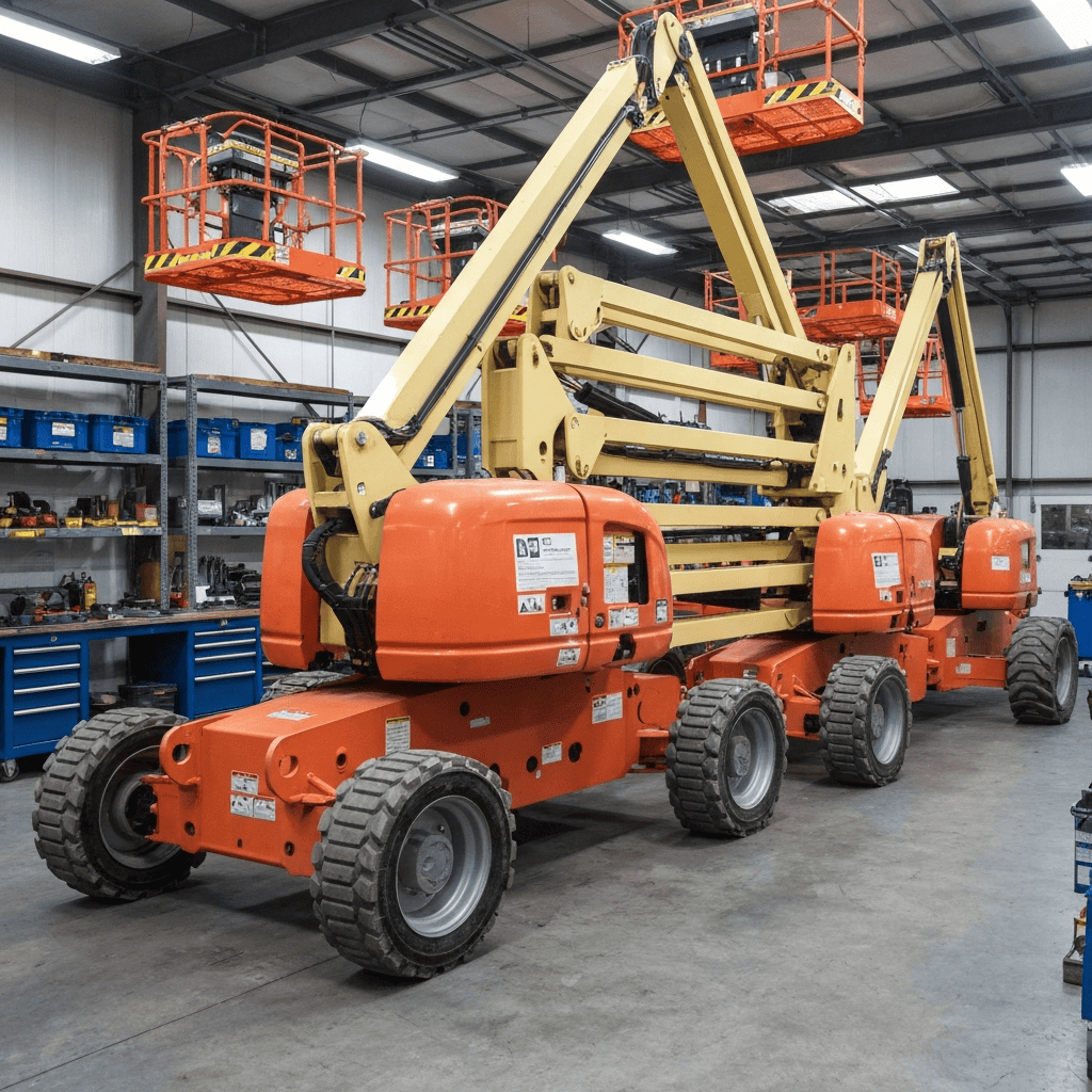 Multiple boom lifts in service garage