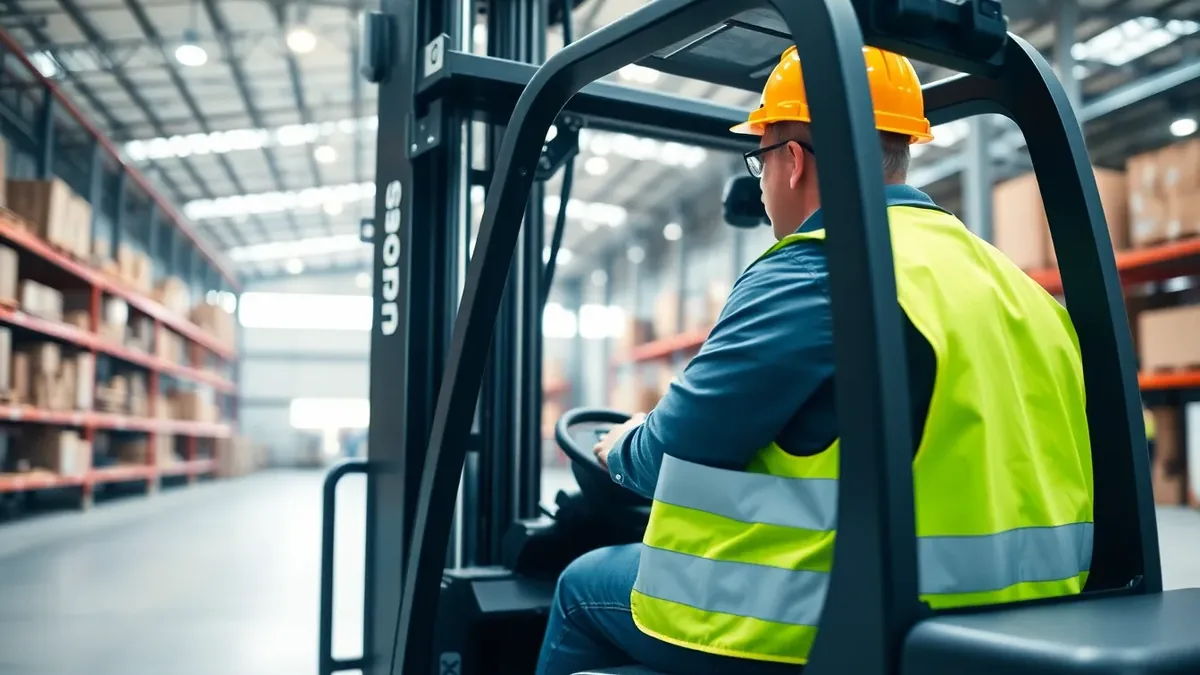 Operator running a counterbalanced forklift in a warehouse — Upright Forklift, Houston TX