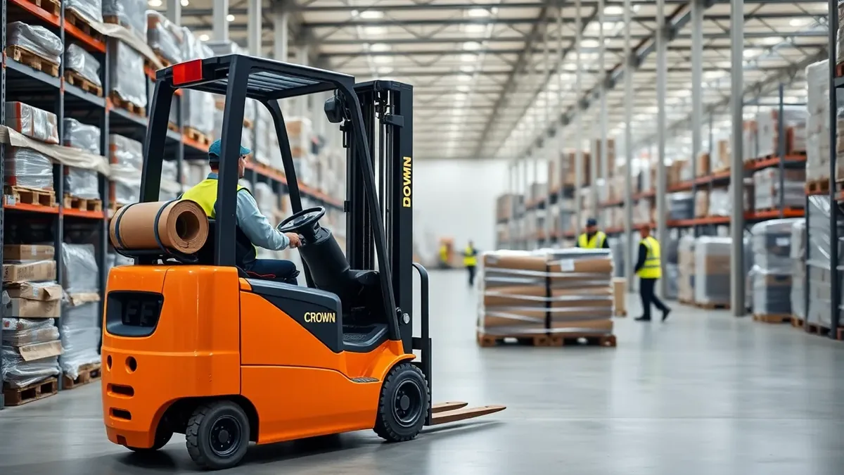 Crown forklift in a Houston distribution warehouse — Upright Forklift, Houston TX