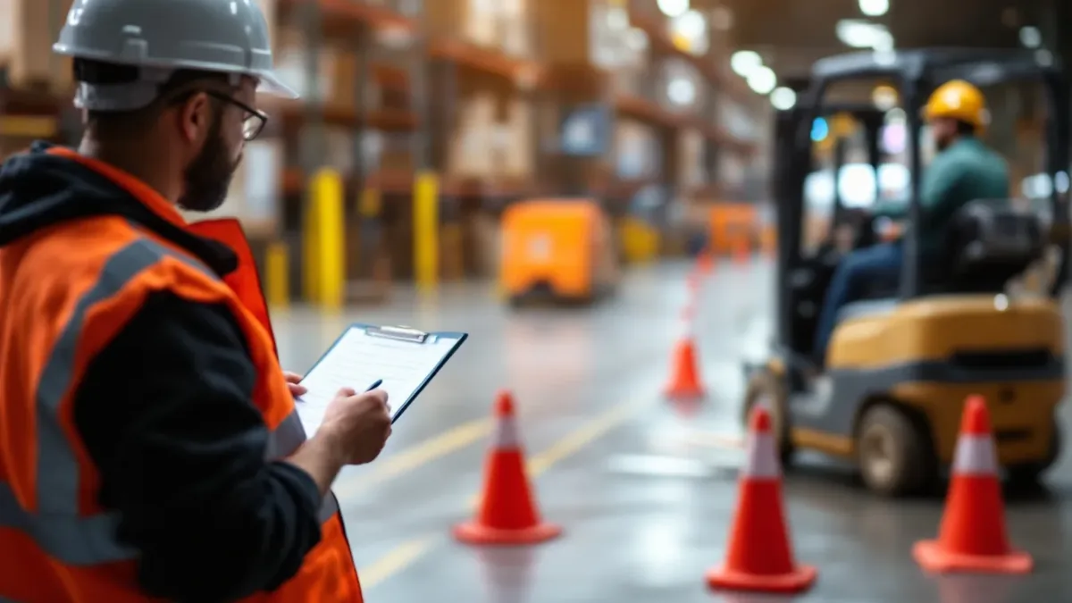 OSHA forklift operator evaluation on the warehouse floor — Upright Forklift, Houston TX