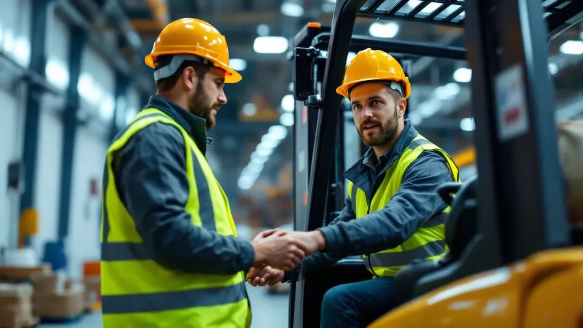 Forklift recertification instructor with a trainee operator — Upright Forklift, Houston TX