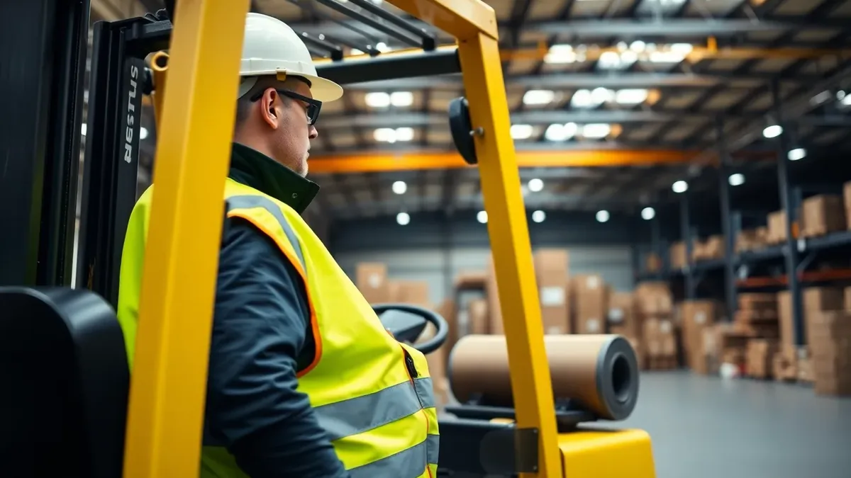 Operator running a Hyster forklift in a warehouse — Upright Forklift, Houston TX