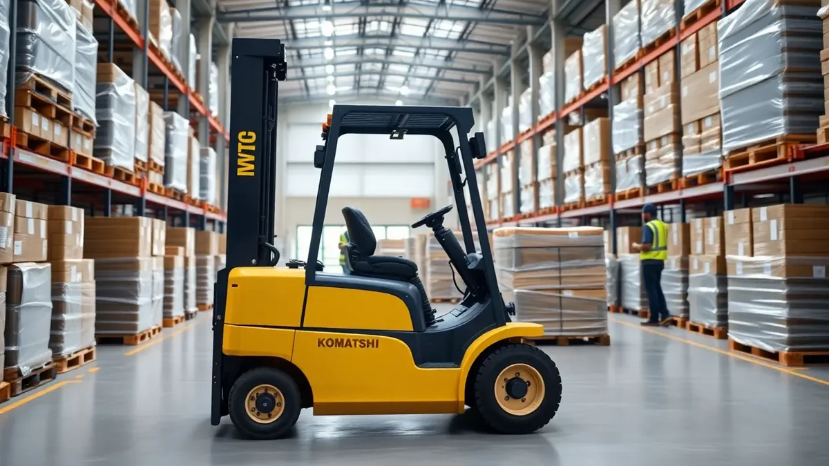 Komatsu forklift in a Houston distribution warehouse — Upright Forklift, Houston TX