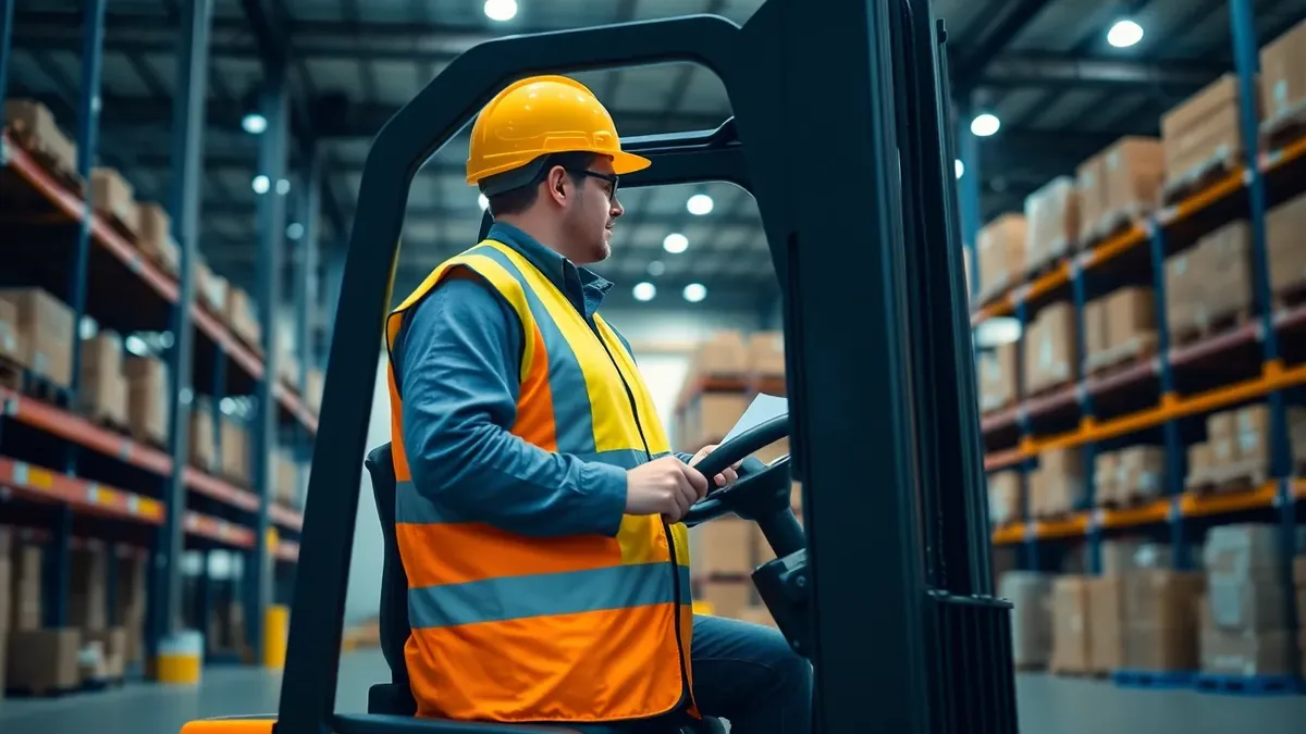 Operator running a order picker forklift in a warehouse — Upright Forklift, Houston TX