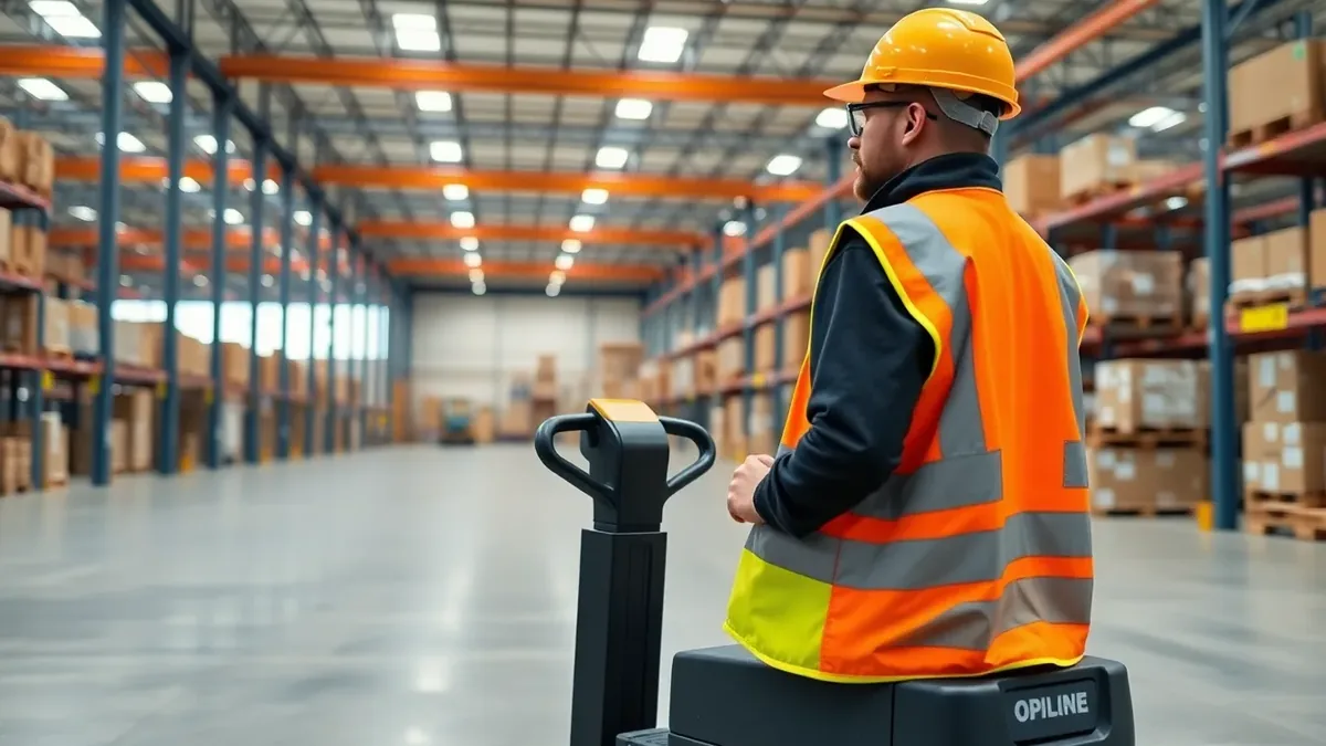 Operator running a electric pallet jack in a warehouse — Upright Forklift, Houston TX