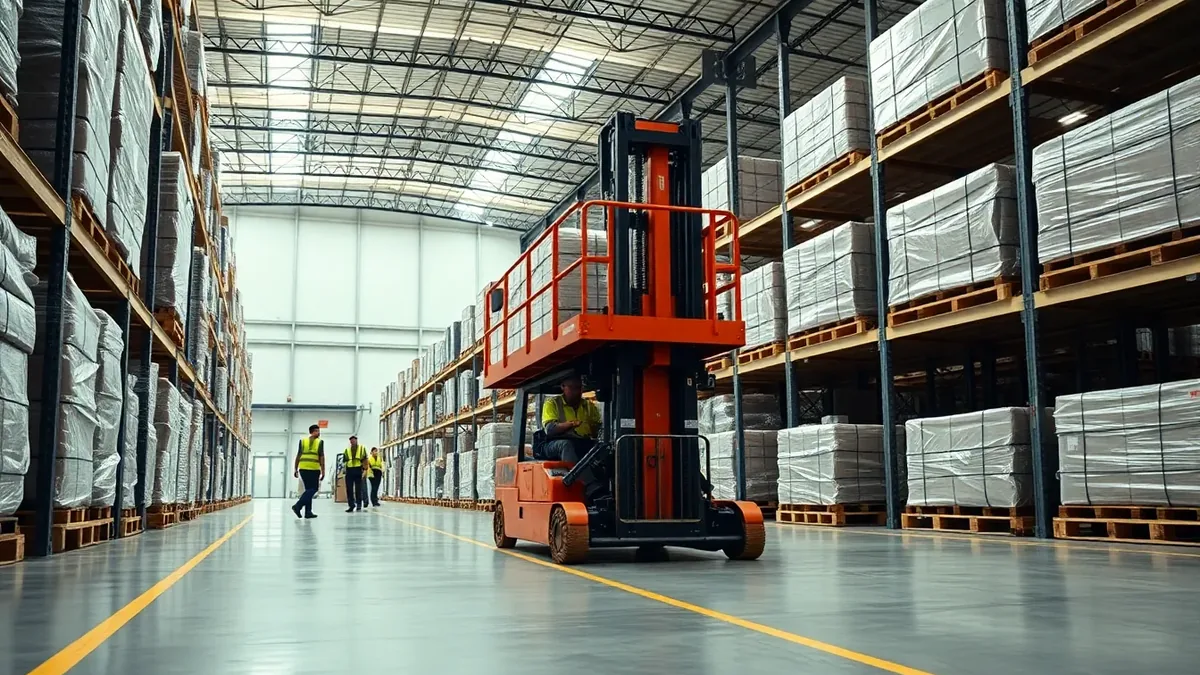 Scissor lift in a Houston distribution warehouse — Upright Forklift, Houston TX