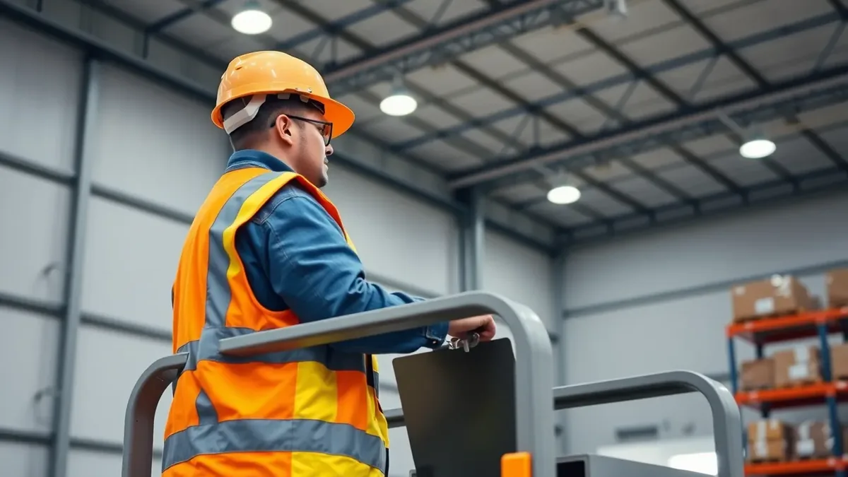 Operator running a scissor lift in a warehouse — Upright Forklift, Houston TX