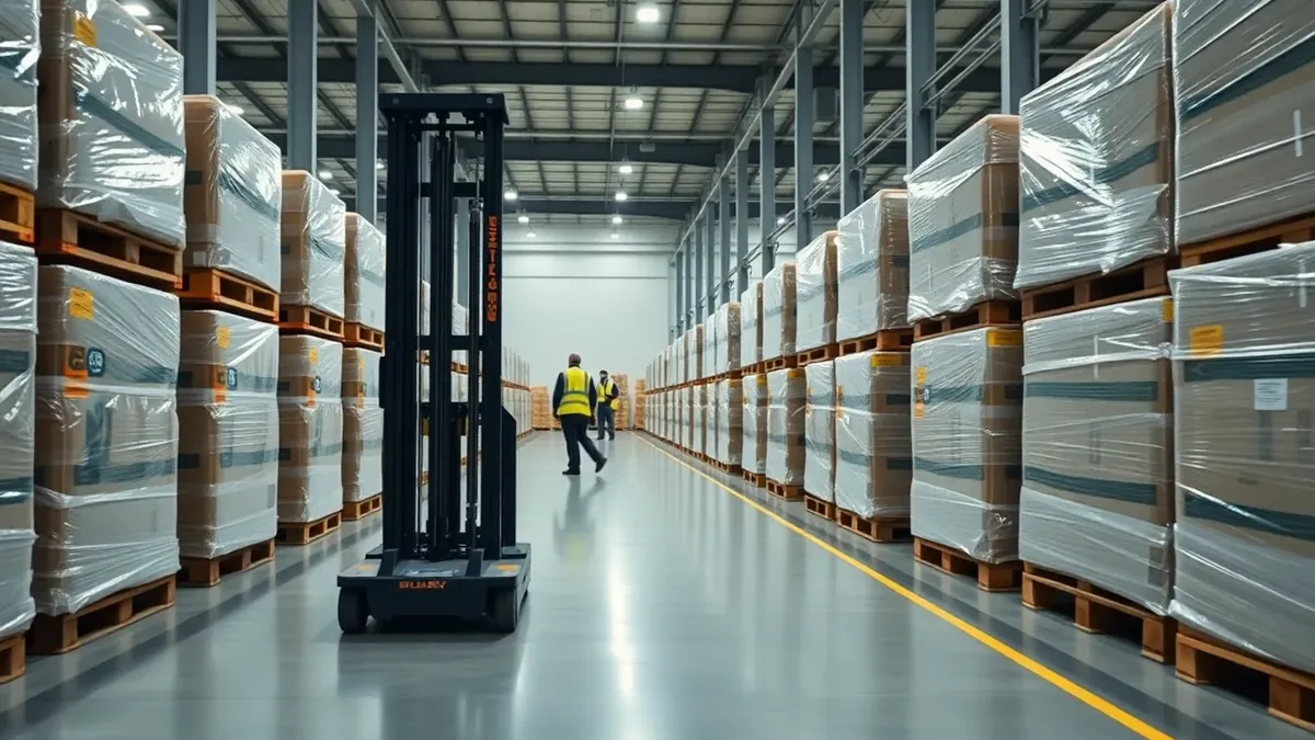 Scissor lift cart in a Houston distribution warehouse — Upright Forklift, Houston TX