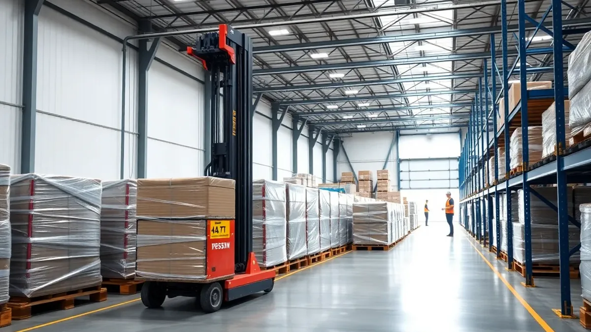 Scissor lift in a Houston distribution warehouse — Upright Forklift, Houston TX