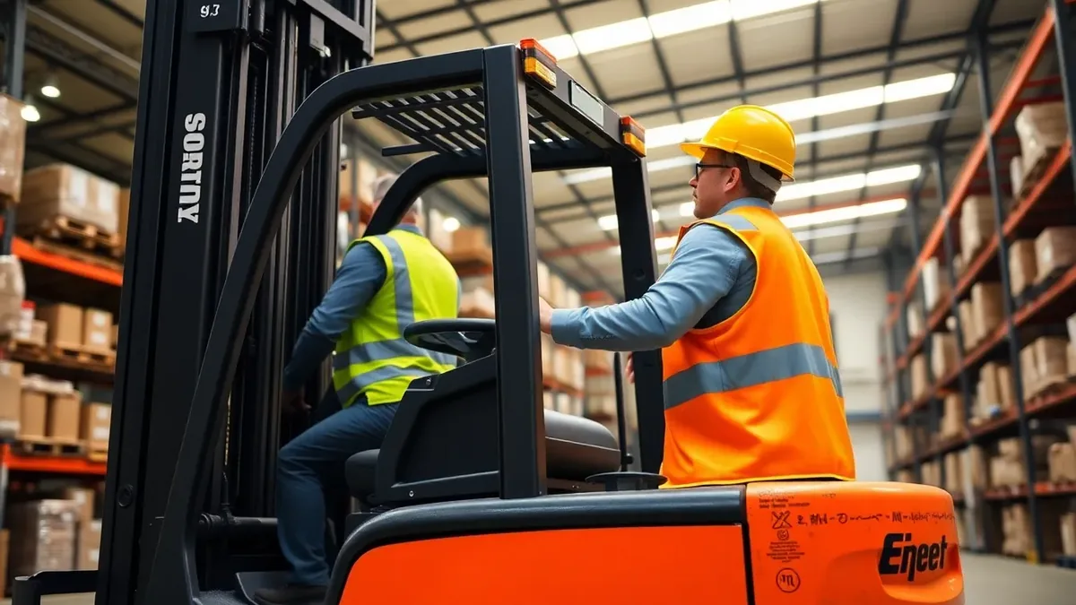 Operator running a straddle stacker forklift in a warehouse — Upright Forklift, Houston TX