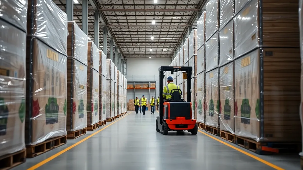 Tow tractor in a Houston distribution warehouse — Upright Forklift, Houston TX