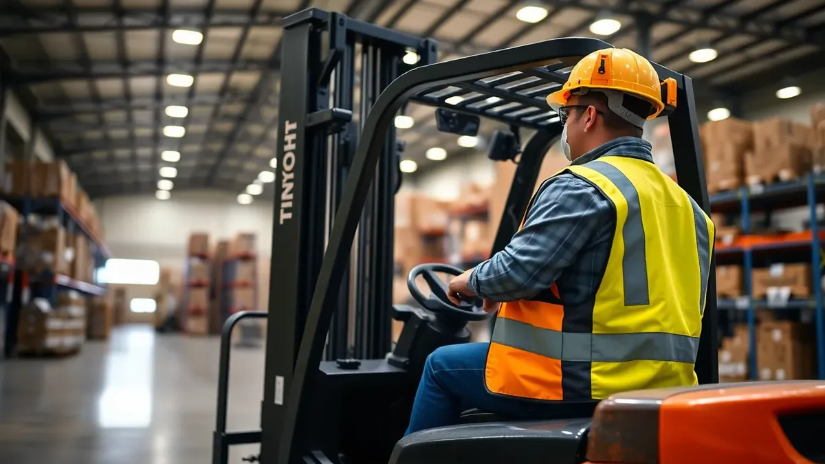 Operator running a Toyota forklift in a warehouse — Upright Forklift, Houston TX
