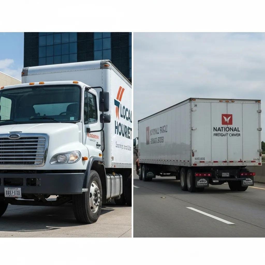 Comparison of local and national delivery trucks for forklift parts in Houston, highlighting service differences