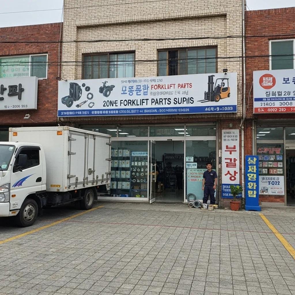 Local forklift parts supplier with delivery truck, highlighting quick access and community engagement