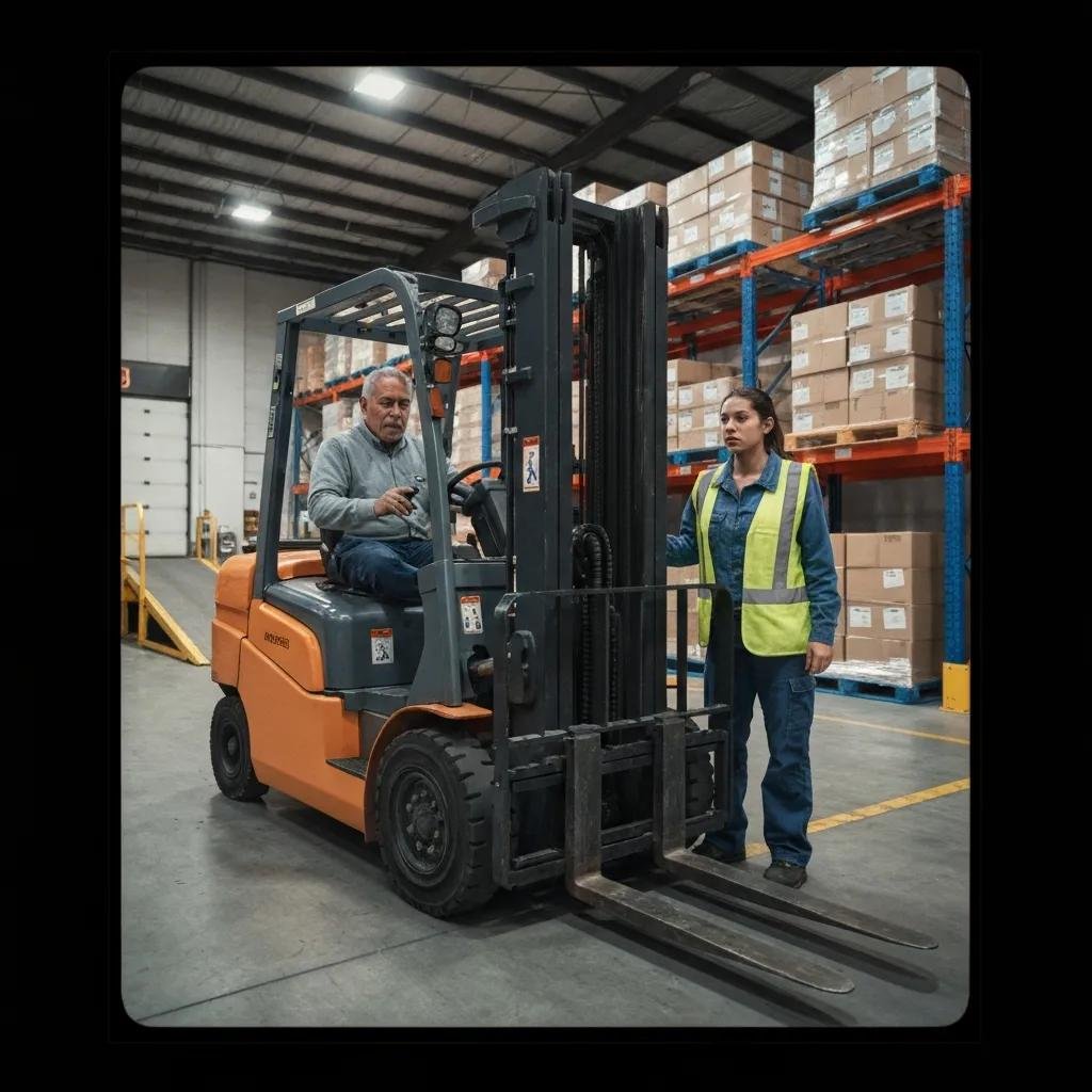 Halted forklift in a warehouse, representing the hidden costs of downtime for businesses