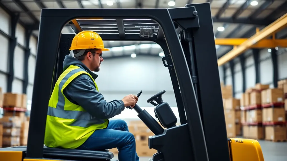 Operator running a Yale forklift in a warehouse — Upright Forklift, Houston TX